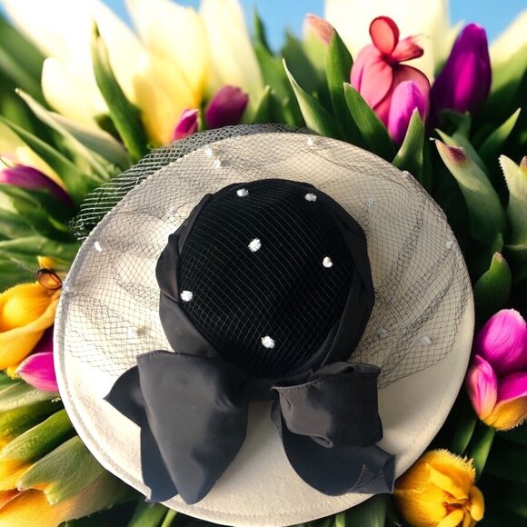 Vintage WHITTALL & JAVITS  Mid-20th Century Black and White Cocktail / Dress Hat main image 6